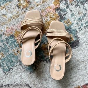 Journee Collection Nude Natia Heeled Sandals Vegan Leather Strap Block Heel 7W